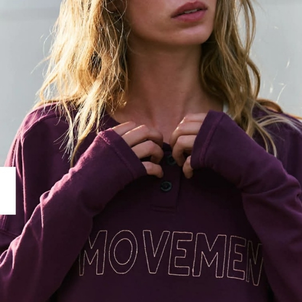 Free People Movement Plum Now Or Never Henley Sweatshirt*L * NWT - Picture 3 of 4